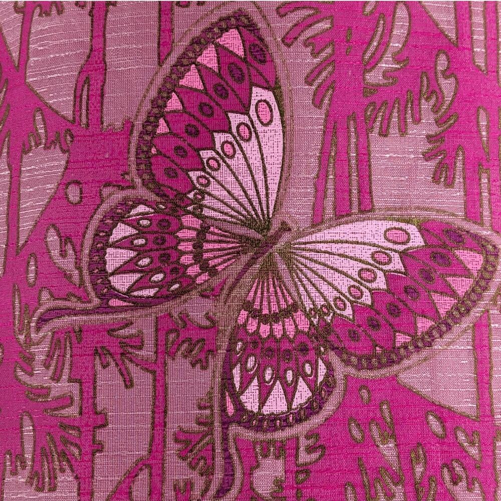SALE ALFRED SHAHEEN Pink Butterflies Daisies Hawaiian Hostess Dress Vintage 60's